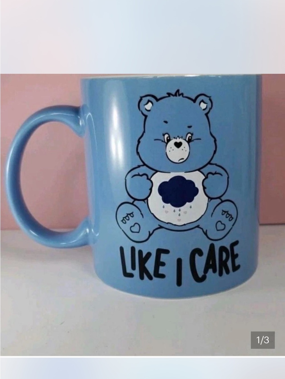 Care Bears Light Blue Mug with Navy Heart Cloud Bear Graphic